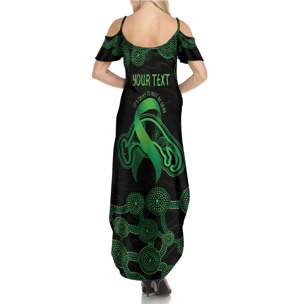 Green Kangaroo Ribbon Aboriginal Personalised Family Matching Summer Maxi Dress and Hawaiian Shirt Depression Awareness