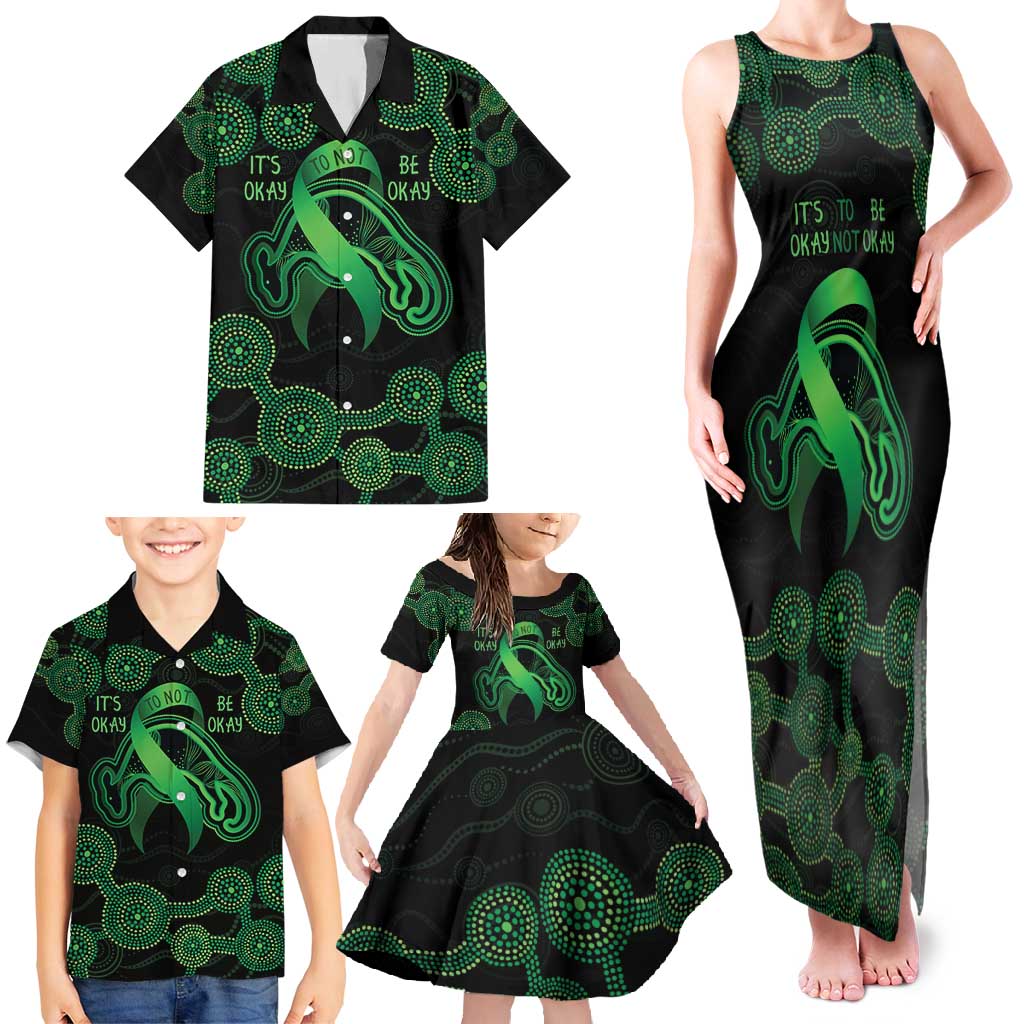 Green Kangaroo Ribbon Aboriginal Personalised Family Matching Tank Maxi Dress and Hawaiian Shirt Depression Awareness