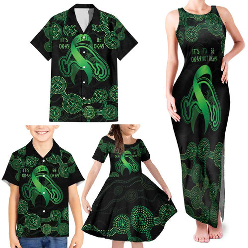 Green Kangaroo Ribbon Aboriginal Personalised Family Matching Tank Maxi Dress and Hawaiian Shirt Depression Awareness