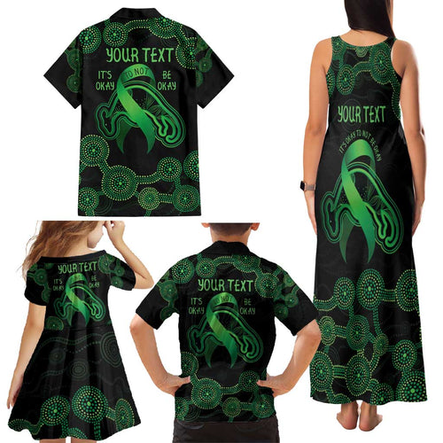 Green Kangaroo Ribbon Aboriginal Personalised Family Matching Tank Maxi Dress and Hawaiian Shirt Depression Awareness