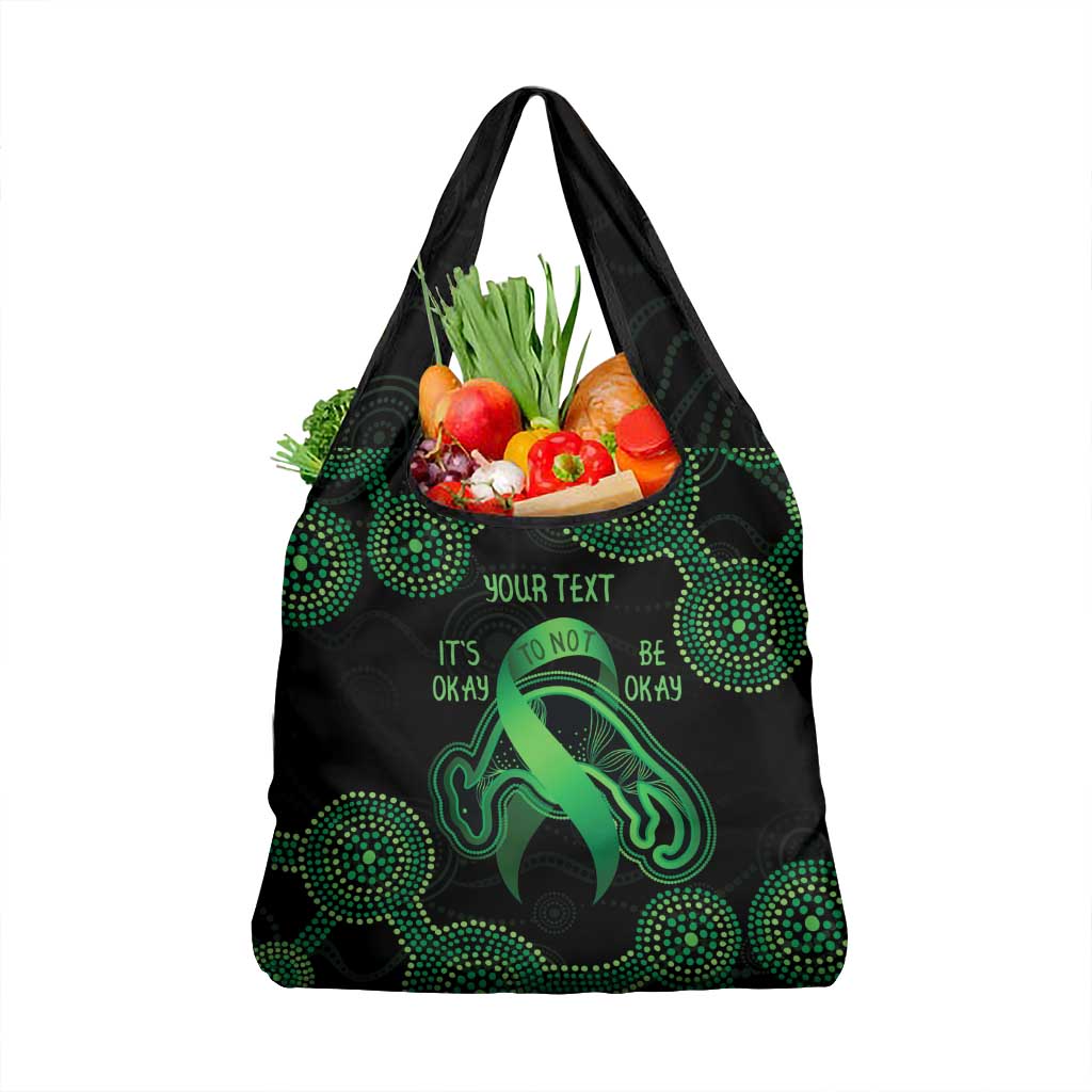 Green Kangaroo Ribbon Aboriginal Personalised Grocery Bag Depression Awareness
