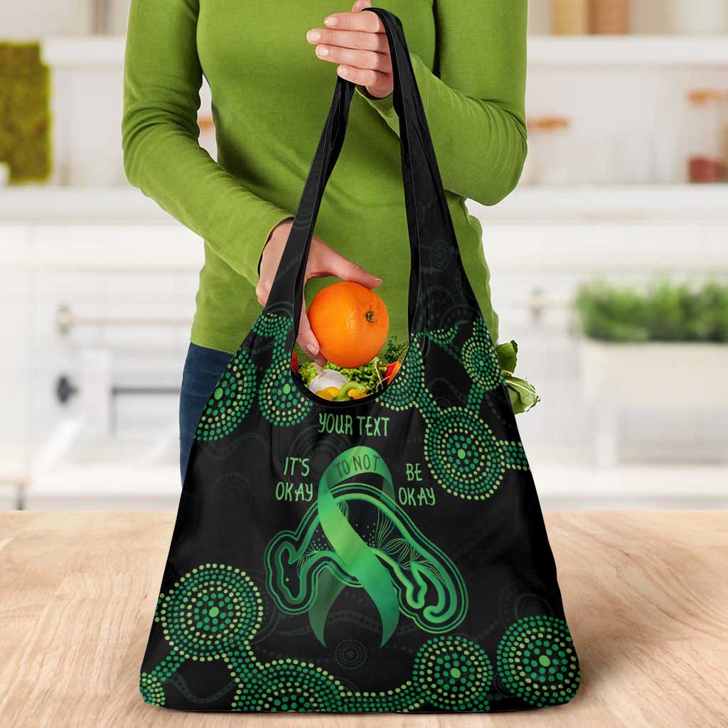 Green Kangaroo Ribbon Aboriginal Personalised Grocery Bag Depression Awareness