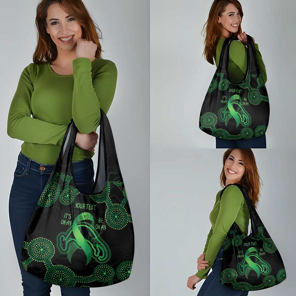 Green Kangaroo Ribbon Aboriginal Personalised Grocery Bag Depression Awareness
