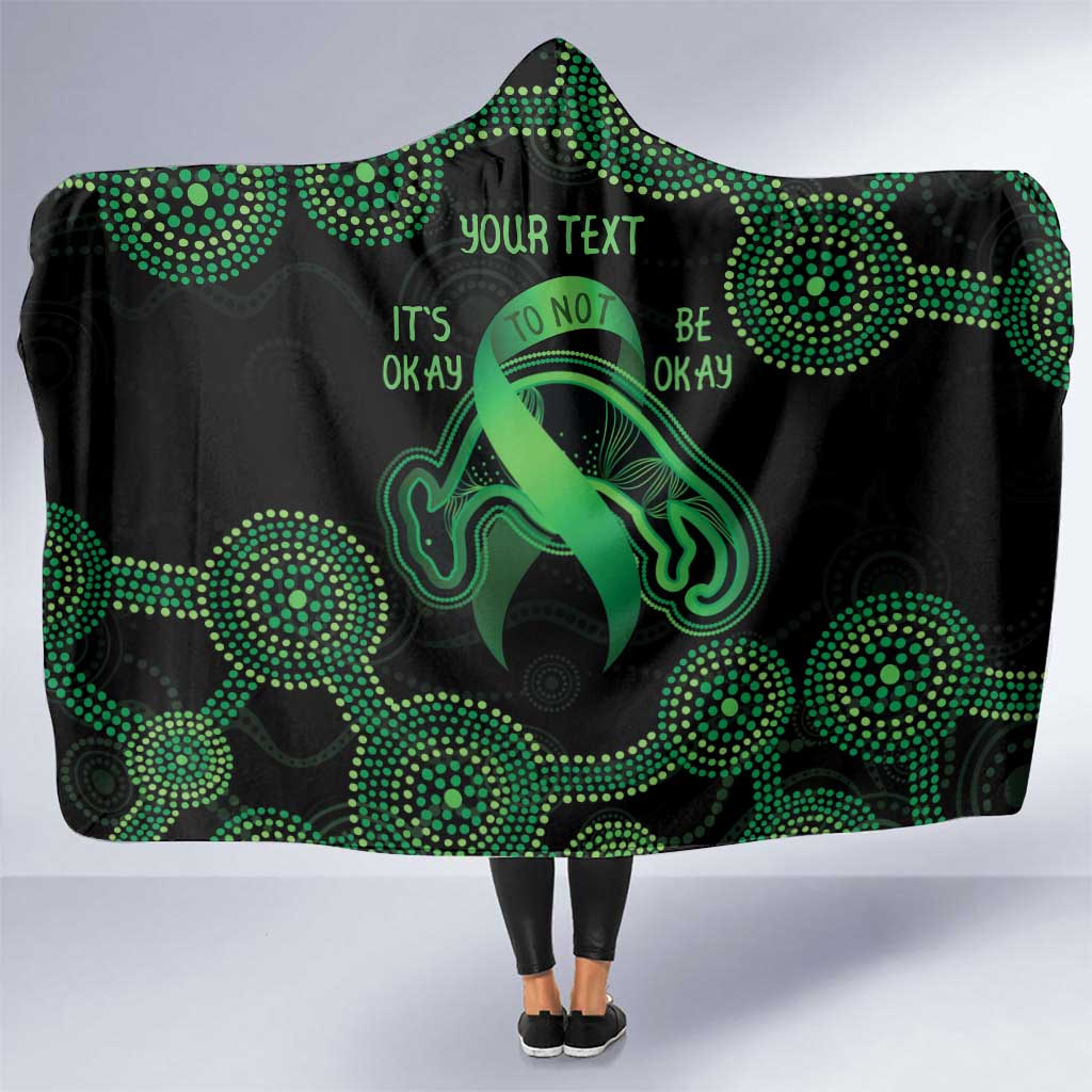 Green Kangaroo Ribbon Aboriginal Personalised Hooded Blanket Depression Awareness