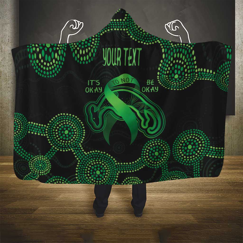 Green Kangaroo Ribbon Aboriginal Personalised Hooded Blanket Depression Awareness