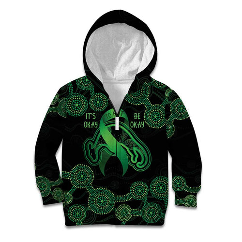 Green Kangaroo Ribbon Aboriginal Personalised Kid Hoodie Depression Awareness
