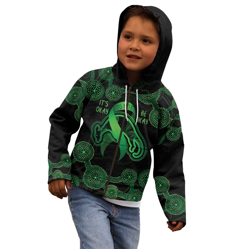 Green Kangaroo Ribbon Aboriginal Personalised Kid Hoodie Depression Awareness