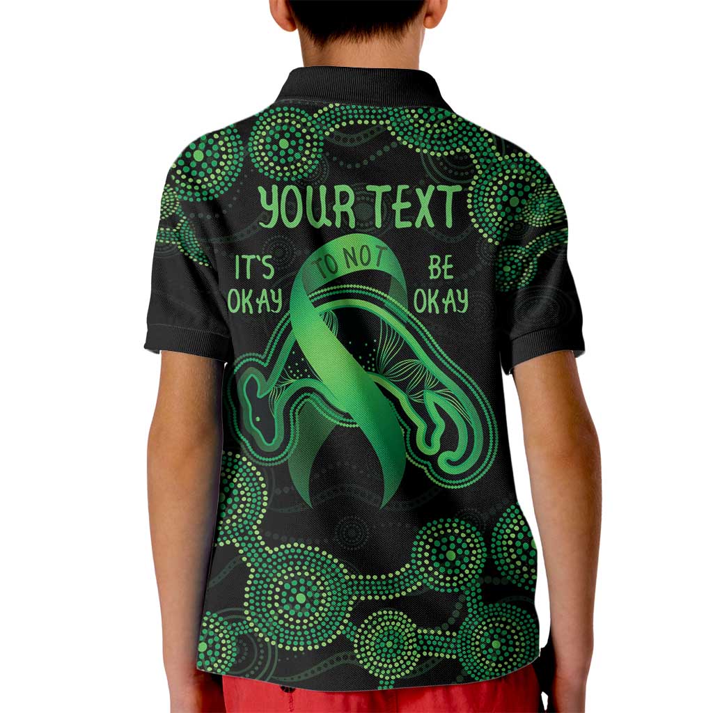 Green Kangaroo Ribbon Aboriginal Personalised Kid Polo Shirt Depression Awareness
