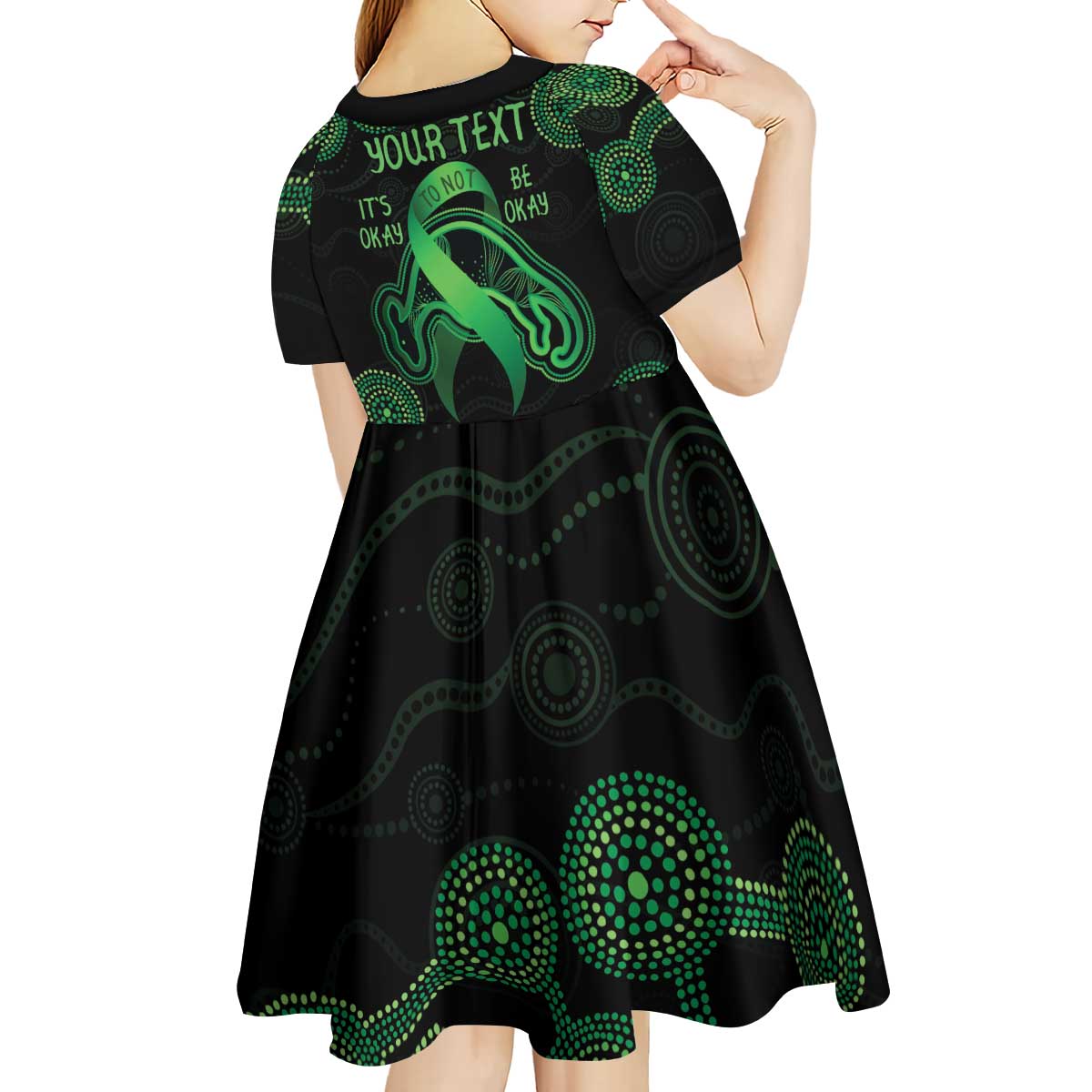 Green Kangaroo Ribbon Aboriginal Personalised Kid Short Sleeve Dress Depression Awareness