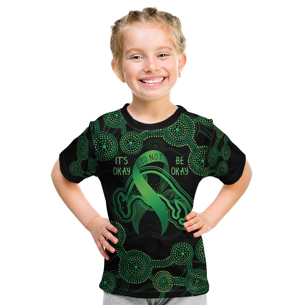 Green Kangaroo Ribbon Aboriginal Personalised Kid T Shirt Depression Awareness