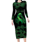 Green Kangaroo Ribbon Aboriginal Personalised Long Sleeve Bodycon Dress Depression Awareness