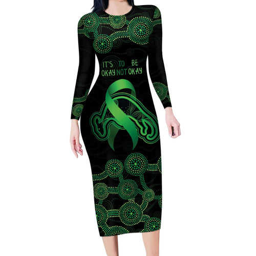 Green Kangaroo Ribbon Aboriginal Personalised Long Sleeve Bodycon Dress Depression Awareness