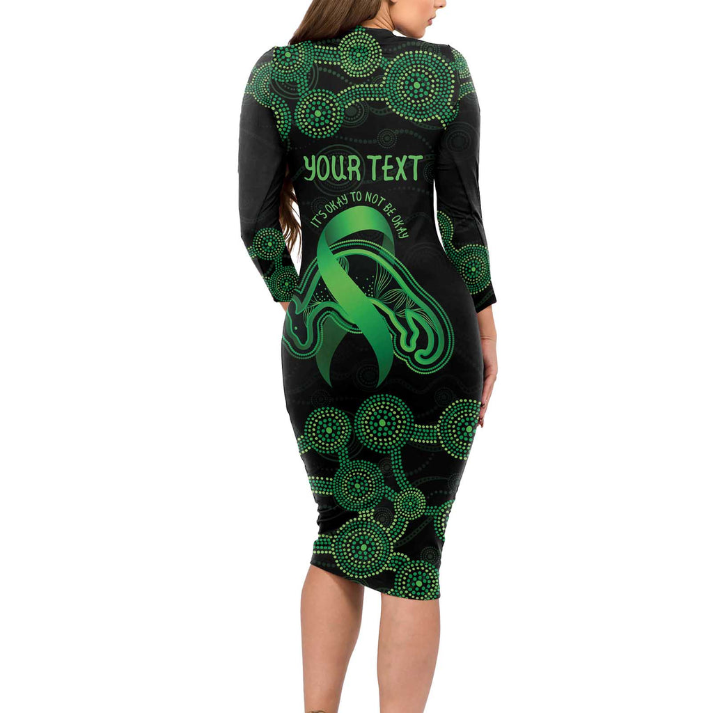 Green Kangaroo Ribbon Aboriginal Personalised Long Sleeve Bodycon Dress Depression Awareness