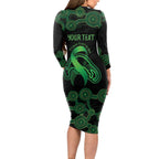 Green Kangaroo Ribbon Aboriginal Personalised Long Sleeve Bodycon Dress Depression Awareness