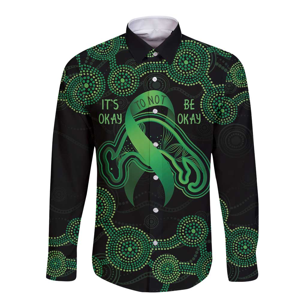 Green Kangaroo Ribbon Aboriginal Personalised Long Sleeve Button Shirt Depression Awareness