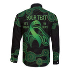 Green Kangaroo Ribbon Aboriginal Personalised Long Sleeve Button Shirt Depression Awareness