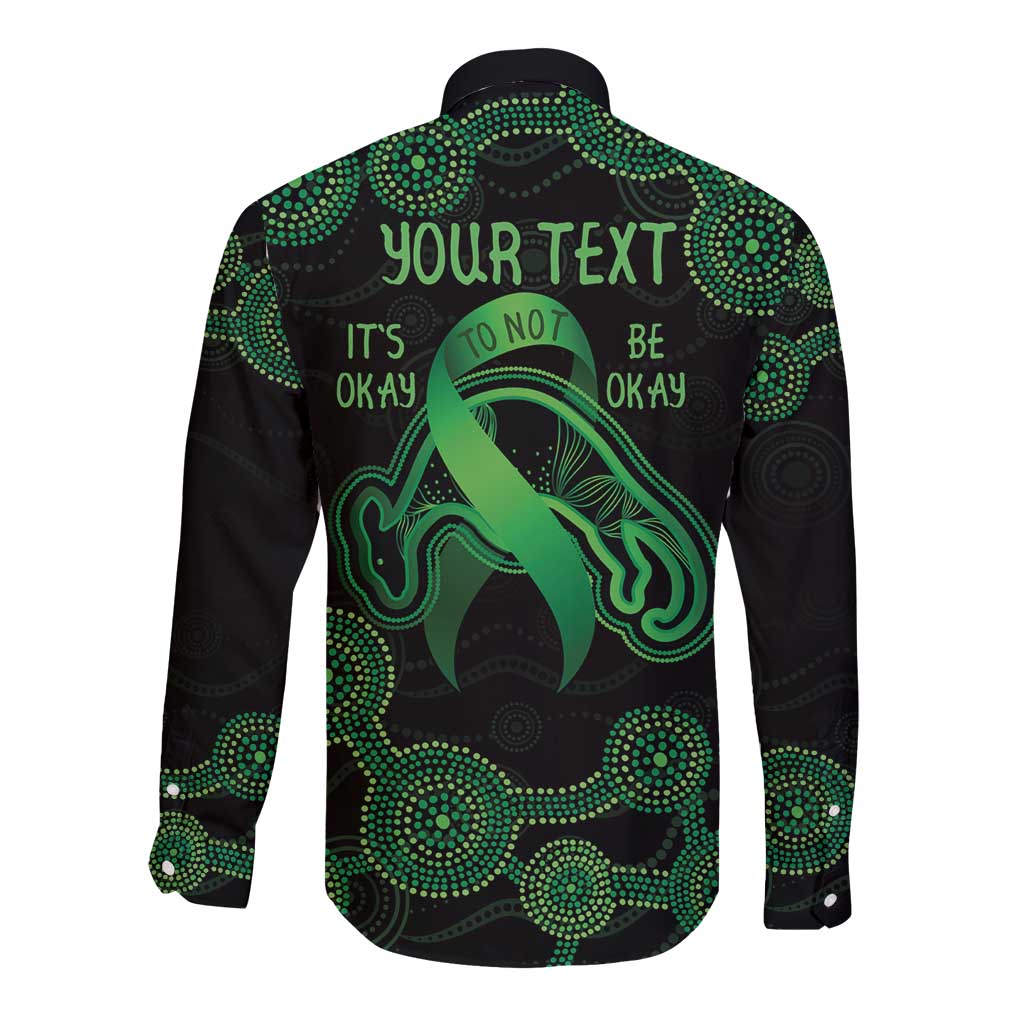 Green Kangaroo Ribbon Aboriginal Personalised Long Sleeve Button Shirt Depression Awareness