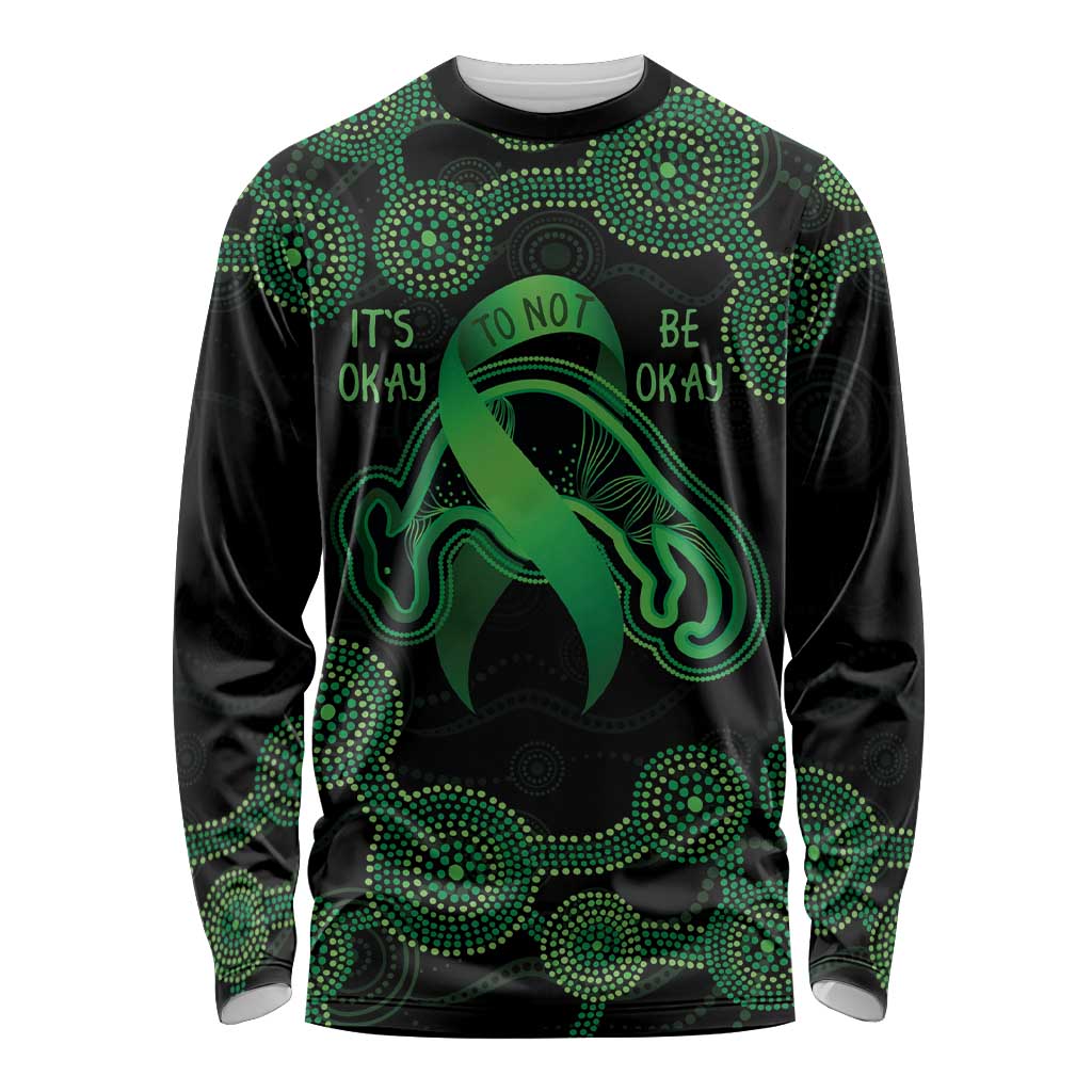 Green Kangaroo Ribbon Aboriginal Personalised Long Sleeve Shirt Depression Awareness