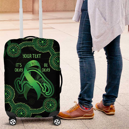 Green Kangaroo Ribbon Aboriginal Personalised Luggage Cover Depression Awareness