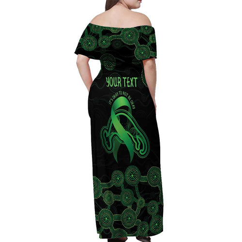 Green Kangaroo Ribbon Aboriginal Personalised Off Shoulder Maxi Dress Depression Awareness