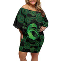 Green Kangaroo Ribbon Aboriginal Personalised Off Shoulder Short Dress Depression Awareness