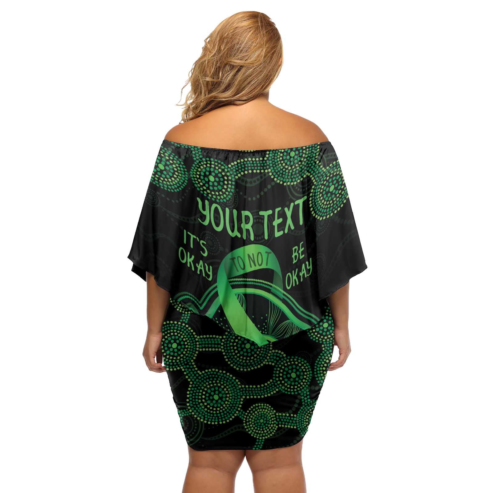 Green Kangaroo Ribbon Aboriginal Personalised Off Shoulder Short Dress Depression Awareness