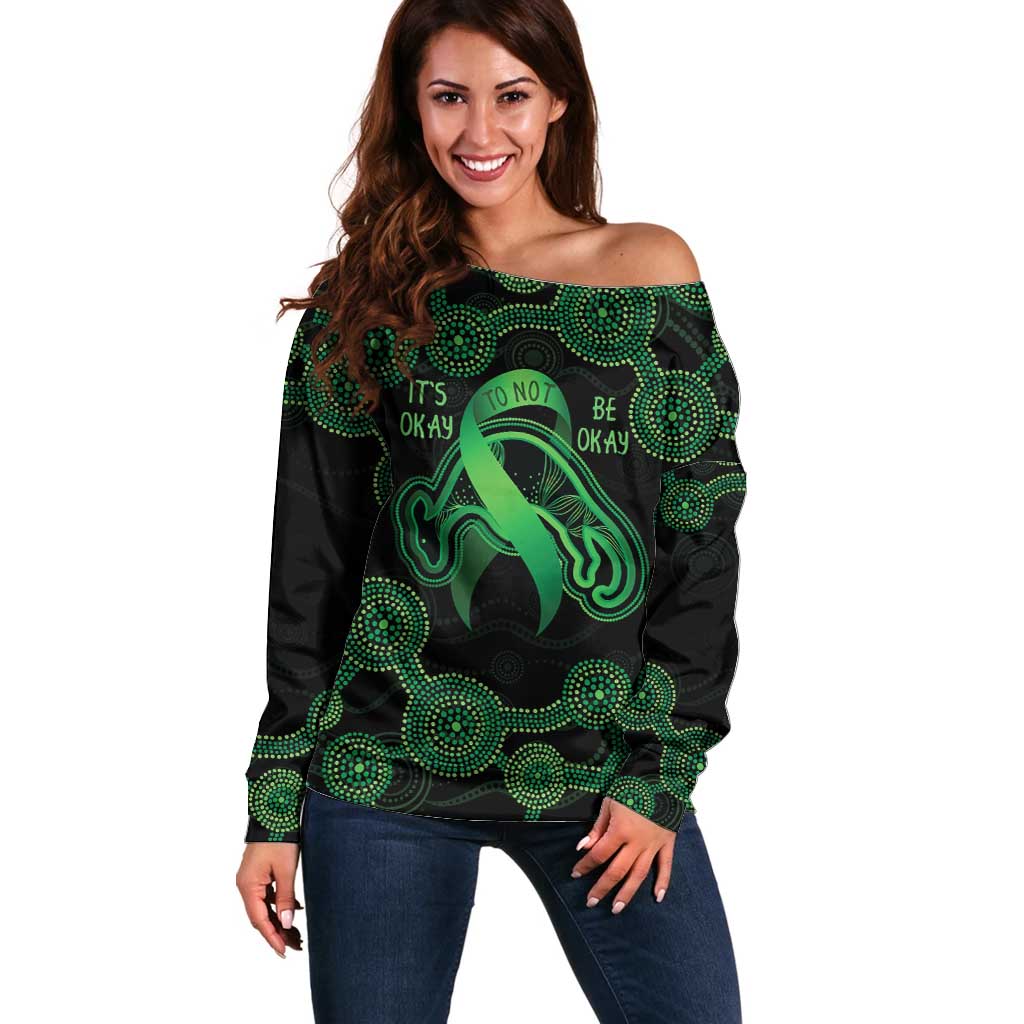 Green Kangaroo Ribbon Aboriginal Personalised Off Shoulder Sweater Depression Awareness