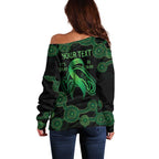 Green Kangaroo Ribbon Aboriginal Personalised Off Shoulder Sweater Depression Awareness