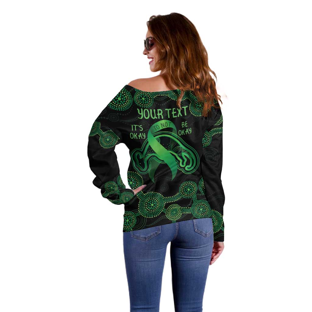 Green Kangaroo Ribbon Aboriginal Personalised Off Shoulder Sweater Depression Awareness