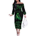 Green Kangaroo Ribbon Aboriginal Personalised Off The Shoulder Long Sleeve Dress Depression Awareness