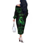 Green Kangaroo Ribbon Aboriginal Personalised Off The Shoulder Long Sleeve Dress Depression Awareness