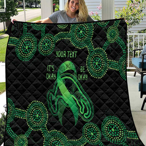Green Kangaroo Ribbon Aboriginal Personalised Quilt Depression Awareness