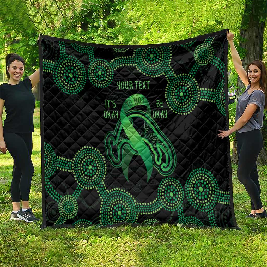 Green Kangaroo Ribbon Aboriginal Personalised Quilt Depression Awareness