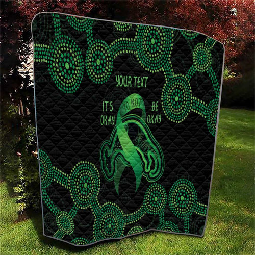 Green Kangaroo Ribbon Aboriginal Personalised Quilt Depression Awareness