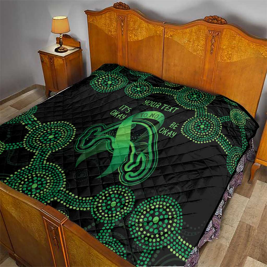 Green Kangaroo Ribbon Aboriginal Personalised Quilt Depression Awareness