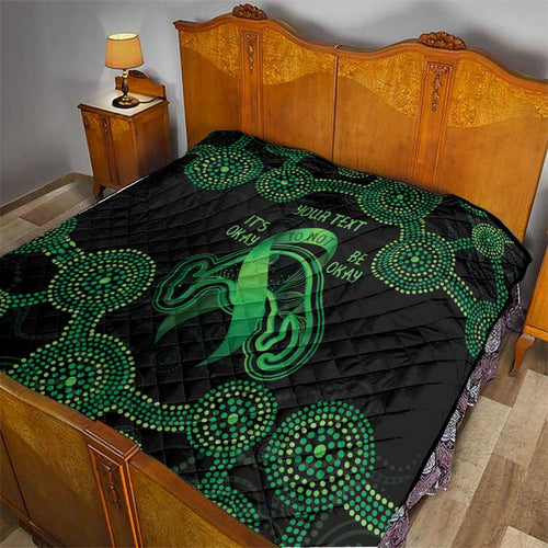 Green Kangaroo Ribbon Aboriginal Personalised Quilt Depression Awareness