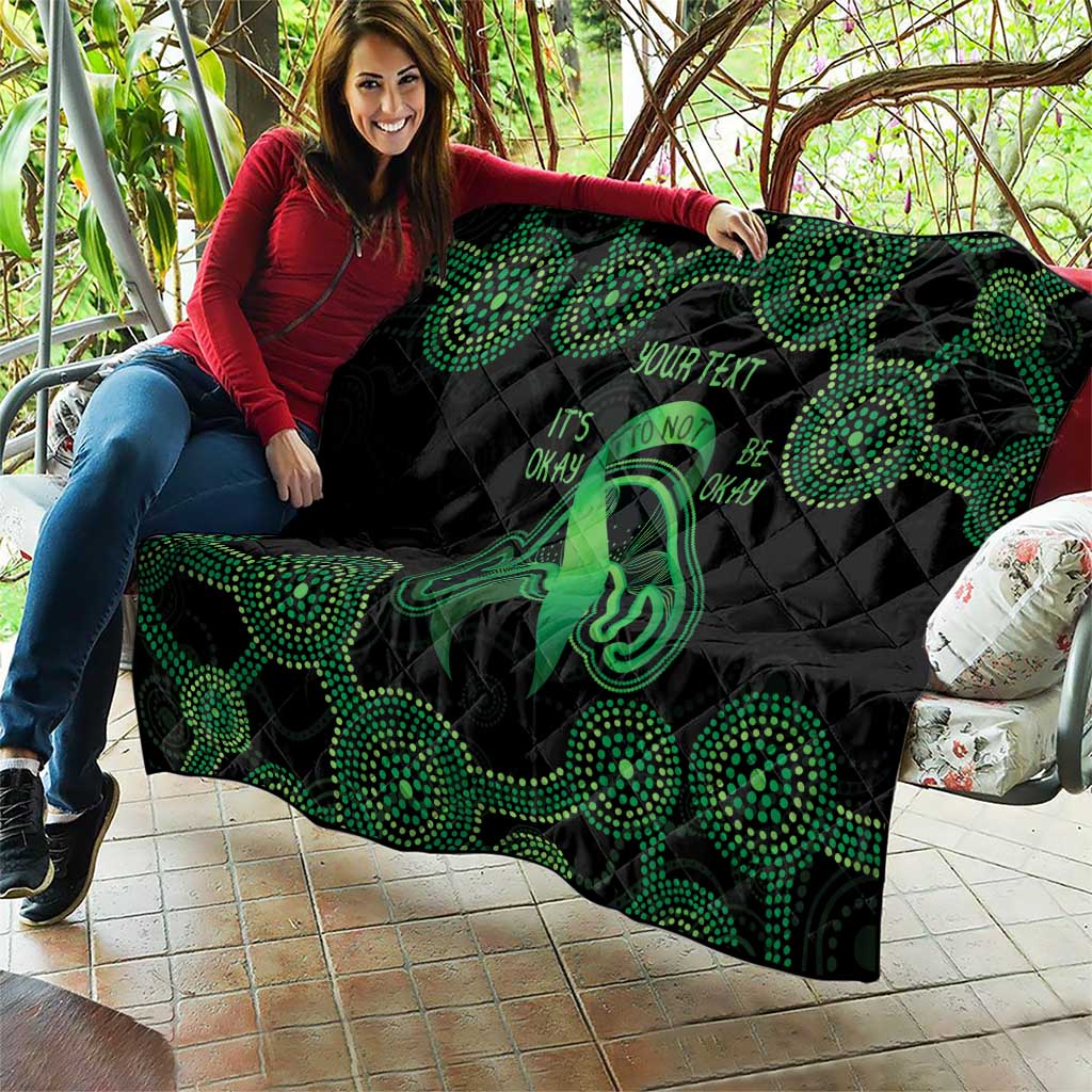 Green Kangaroo Ribbon Aboriginal Personalised Quilt Depression Awareness