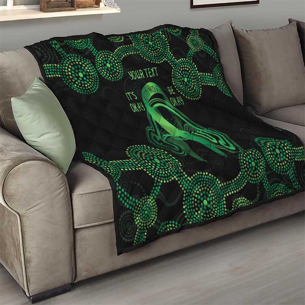Green Kangaroo Ribbon Aboriginal Personalised Quilt Depression Awareness