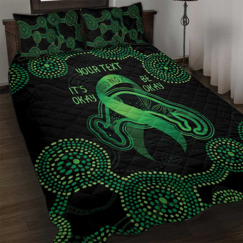 Green Kangaroo Ribbon Aboriginal Personalised Quilt Bed Set Depression Awareness