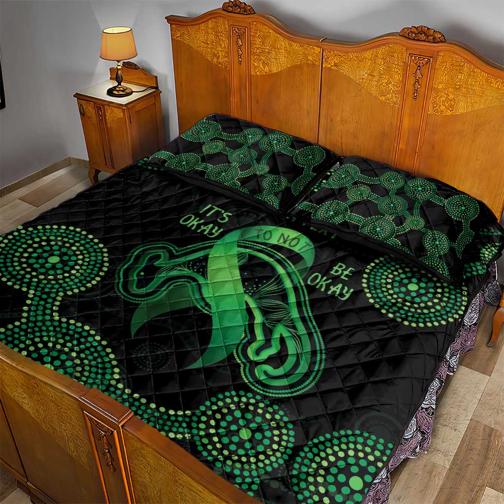 Green Kangaroo Ribbon Aboriginal Personalised Quilt Bed Set Depression Awareness