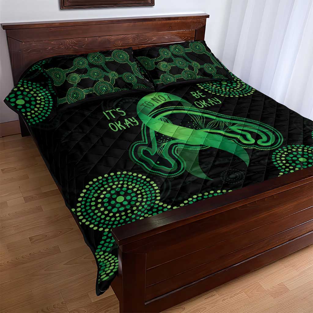 Green Kangaroo Ribbon Aboriginal Personalised Quilt Bed Set Depression Awareness