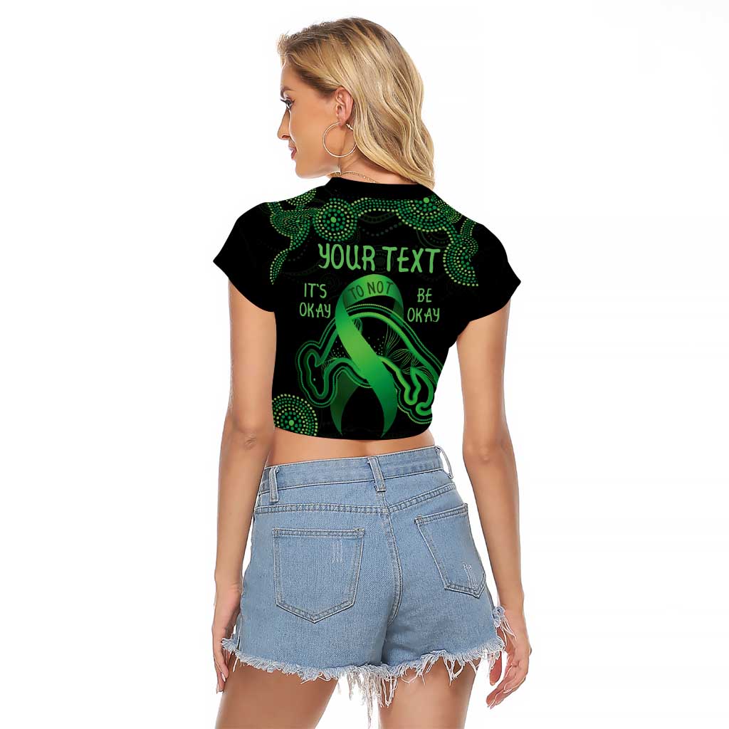 Green Kangaroo Ribbon Aboriginal Personalised Raglan Cropped T Shirt Depression Awareness