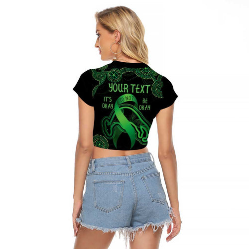 Green Kangaroo Ribbon Aboriginal Personalised Raglan Cropped T Shirt Depression Awareness