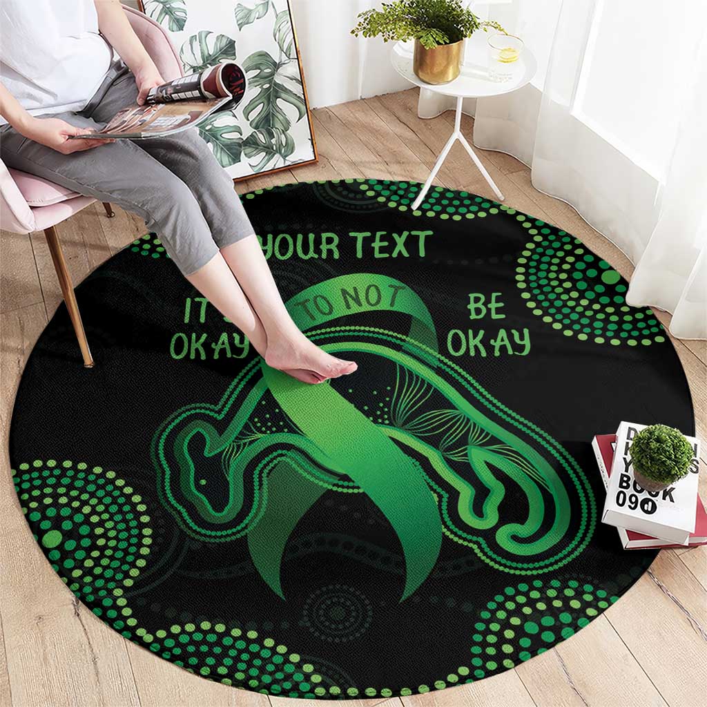 Green Kangaroo Ribbon Aboriginal Personalised Round Carpet Depression Awareness