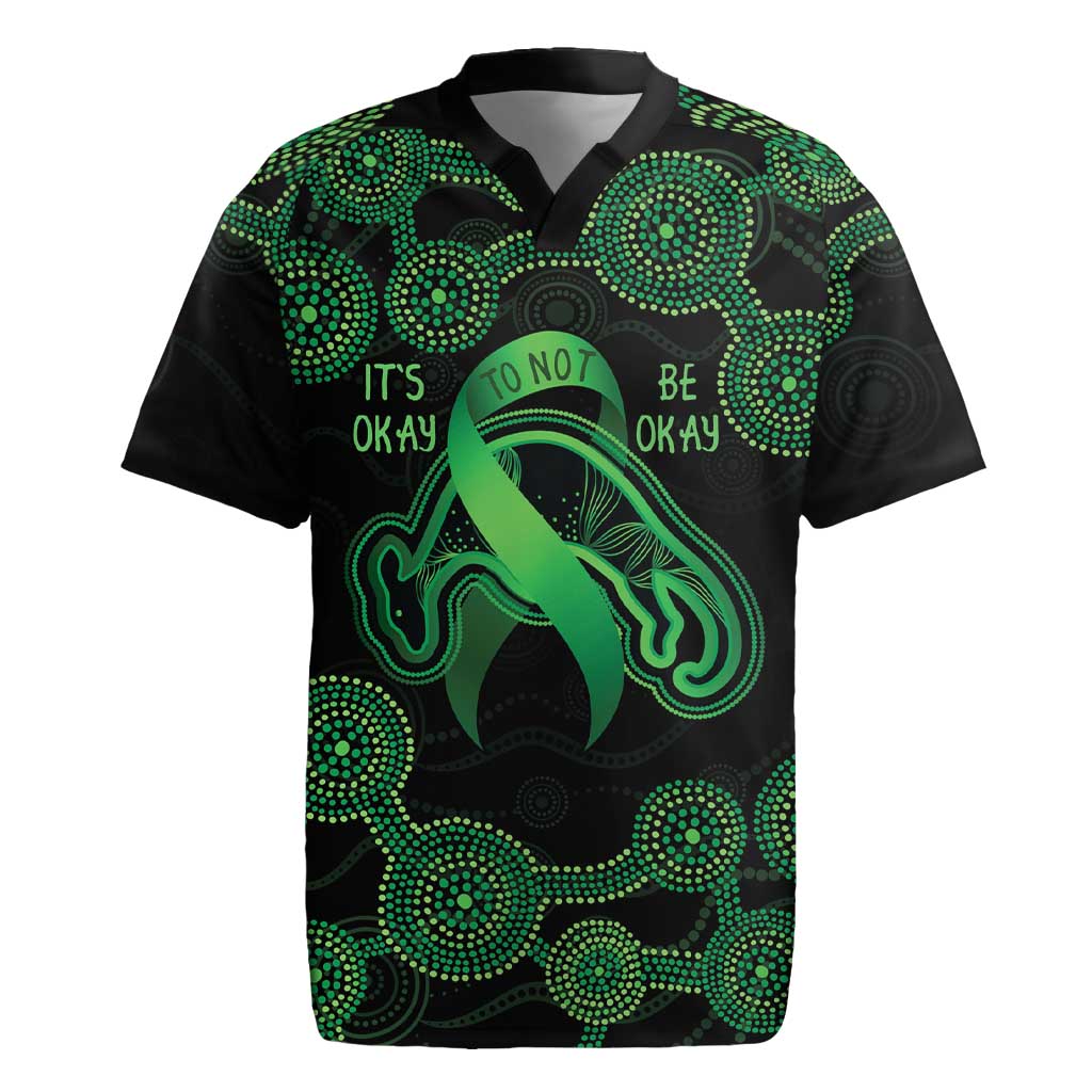 Green Kangaroo Ribbon Aboriginal Personalised Rugby Jersey Depression Awareness