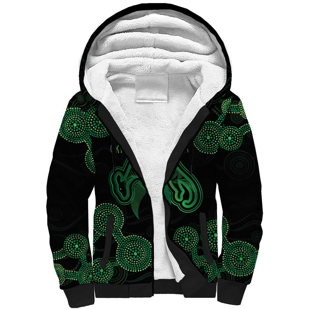 Green Kangaroo Ribbon Aboriginal Personalised Sherpa Hoodie Depression Awareness