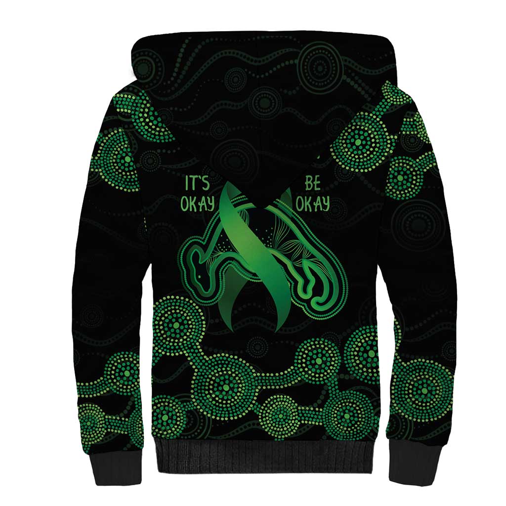 Green Kangaroo Ribbon Aboriginal Personalised Sherpa Hoodie Depression Awareness