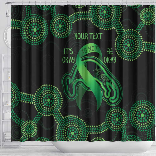 Green Kangaroo Ribbon Aboriginal Personalised Shower Curtain Depression Awareness