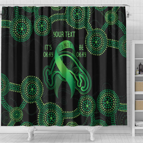 Green Kangaroo Ribbon Aboriginal Personalised Shower Curtain Depression Awareness
