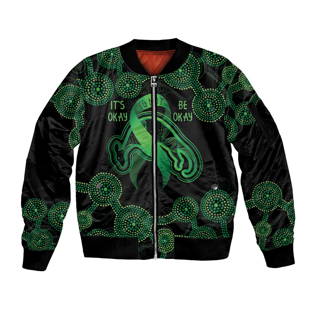 Green Kangaroo Ribbon Aboriginal Personalised Sleeve Zip Bomber Jacket Depression Awareness